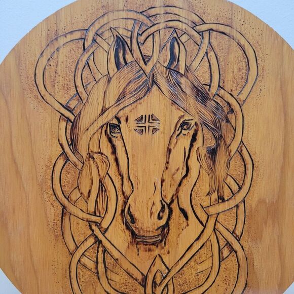 Celtic Horse Pyrography Wall Art – Hand-Burned Wood Plaque - Picture 2 of 9